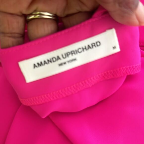 Amanda Uprichard Sateen Smocked Waist Square Neck Ruched Leg Jumpsuit Hot Pink M - Picture 7 of 9